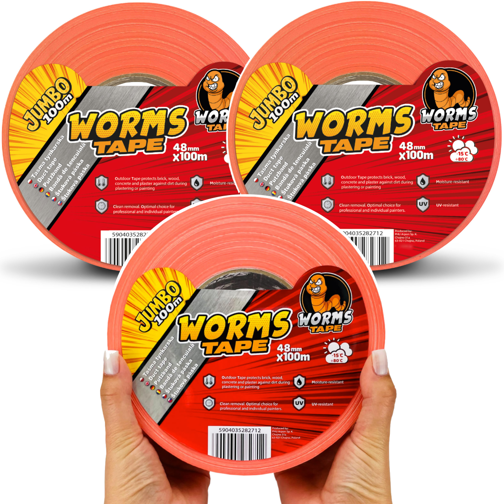 agri 6 TAŚMA TYNKARSKA WORMS TAPE POMARAŃCZOWA 48MM x 100M JUMBO 3szt - obrazek 1